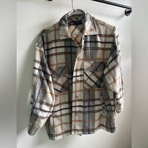 Zara Women's Plaid Flannel Shirt - Brown and Cream